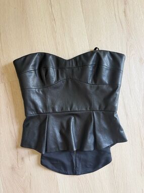 Bcbgmaxazria neomi Black Faux Leather Strapless Bustier Top size M